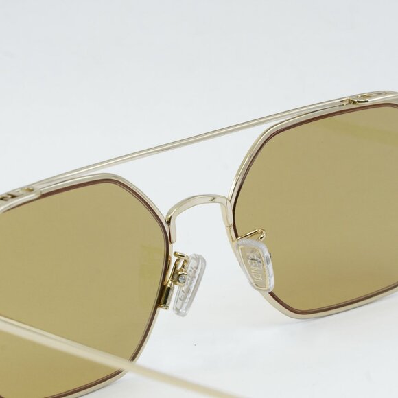 Fendi FE40039U 10L Sunglasses Gold Geometric Frame, Yellow Mirror Lenses main image 8